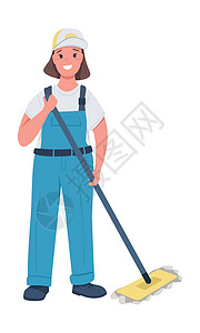 女性清洁服务女工半平板彩色向量特征图片