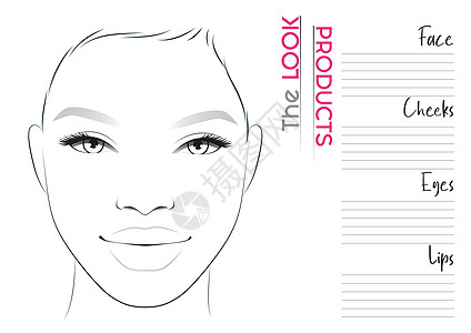 现实化妆艺术家面图空白模板 矢量 I 说明女性黑与白皮肤草图容貌样本绘画眼睛女士眼影图片