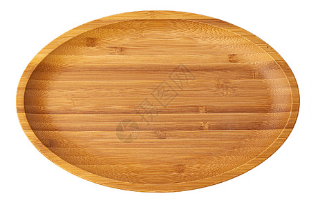 在白色背景上隔离的木板板 特写圆形木板用具早餐棕色陶器托盘工具餐具椭圆形图片