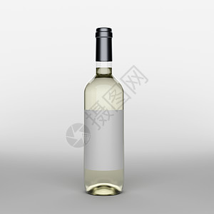 白色背景上贴着照片现实主义风格标签的白葡萄酒瓶 3D现实主义图片