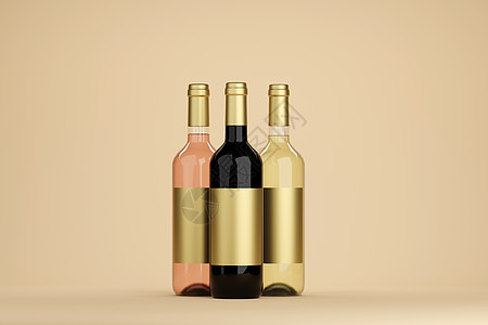 酒瓶模型  三瓶 空白 Label 3d 图标签酒精推广嘲笑产品瓶子玻璃玫瑰品牌插图图片