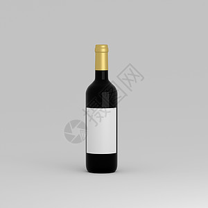 白色背景上贴白标签的红葡萄酒瓶装模型 3D 插图小样瓶子藤蔓液体酒厂眼镜原野广告3d推广图片