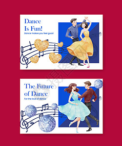 脸书模板 带有国际舞蹈日概念 水彩色风格社区孩子们营销快乐水彩卡通片男性女孩男人女性图片