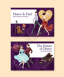 脸书模板 带有国际舞蹈日概念 水彩色风格文化社交音乐孩子卫生夫妻音乐会快乐卡通片活动图片