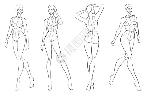 时装图10个头设计模版 穿着花纹的树枝接缝娃娃女性模型姿势身体数字衣服人体艺术图片