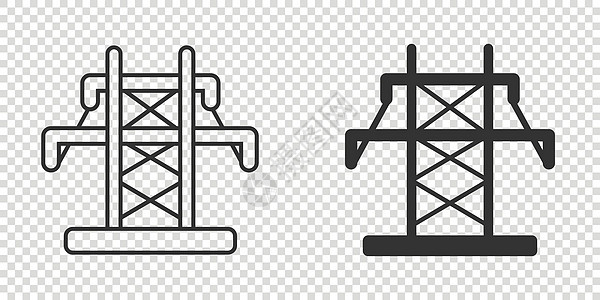 电塔图标 以平板风格电站矢量插图 用白色孤立背景显示高压标志业务概念传播金属电压城市电气公用事业工程电缆工业电源线图片