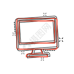 漫画风格的个人电脑 桌面 pc 卡通矢量插图在孤立的背景上 监控显示飞溅效果标志业务概念办公室互联网电子技术展示监视器笔记本键盘图片