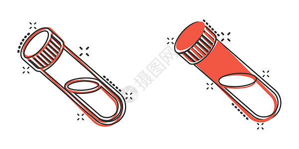 试验管中的血液图标 具有漫画风格 实验室瓶状卡通矢量插图 以孤立背景为例 水箱喷洒液代表商业概念烧杯玻璃测试药店化学品化学生物学图片