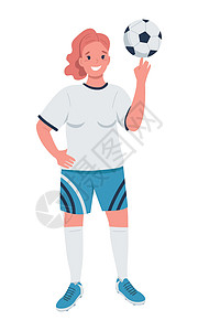 职业女性足球女运动员半平板彩色向量特点图片