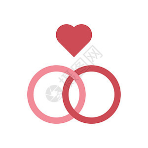 两个结婚戒指和心向量图标图片