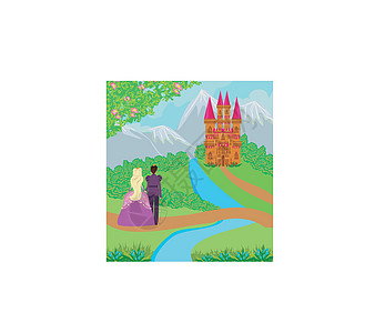 公主和王子 在美丽的花园里香味男生树叶城堡大厦建筑学女士男人夫妻花瓣图片