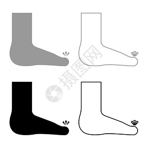 足部手指护理修脚概念人脚踝脚底裸集图标灰色黑色矢量插图图像固体填充轮廓轮廓线薄平面样式图片