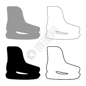冬季溜冰设备鞋套装图标 灰色黑颜色矢量说明图像 固定的轮廓轮形线宽平板风格(西长)图案Name图片