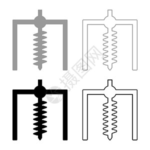 安装钻机符号采矿钻孔挖掘机地球螺旋钻大地测量工作集图标灰色黑色矢量插图图像固体填充轮廓轮廓线薄平面样式图片