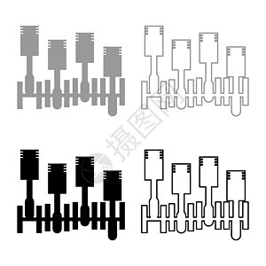 曲轴电机缸体活塞内燃机汽车细节发动机设置图标灰色黑色矢量图图像固体填充轮廓轮廓线薄平面样式图片
