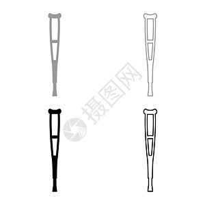 Crutch 设置图标 灰色黑色矢量说明图像固态填充轮廓轮廓线细平板样式图片