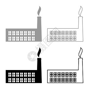 植物工厂设置图标 灰色黑色矢量说明图像固态填充轮廓轮廓线细平板样式图片