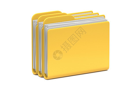 三个黄色文件夹图标特写 3D图片