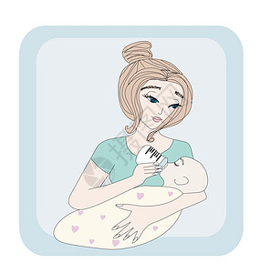 母亲喂养婴儿白色瓶子女士插图女儿绘画母性涂鸦家庭孩子图片