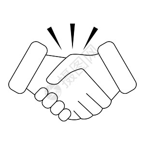 握手矢量大纲图标 伙伴关系 信任 友谊和协作 白背景的孤立插图图片