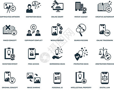 知识产权图标 用于模板 网页设计和信息图表的单色简单知识产权图标图片