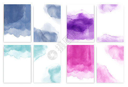 水颜色抽象的海平面背景 水彩蓝色 粉红色 薄荷和紫色纹理图片
