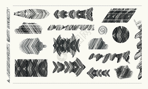 在向量中的铅笔孵化 几何形状和线条的黑白阴影 简单装饰铅笔形状的集合办公室边界框架写意收藏飞溅粉笔刷子草图手绘图片