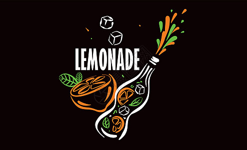 黑色背景的柠檬水矢量绘制薄荷水果派对苏打饮料艺术插图柠檬酒吧果汁图片