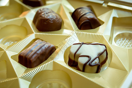 在优雅的巧克力盒里的各种巧克力图片
