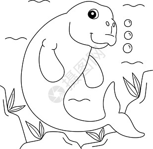 Dugong 儿童动物色彩页面图片