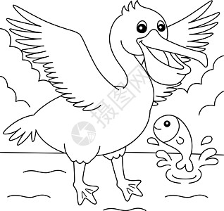 用于儿童儿童的Pelican 动物色彩页面图片