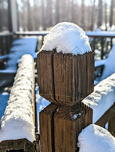 带雪盖的木柱柱图片