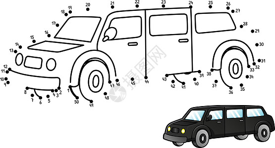 Dot 点到儿童 Dot Limo 孤立的颜色页面图片