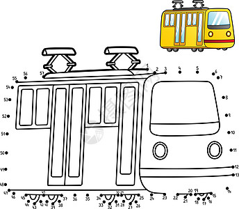 Dot 点到Dot Tram 儿童孤立的颜色页面图片