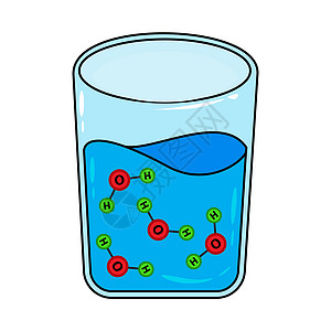 玻璃中的H2O分子 水物质图标 白底隔离的矢量插图白色实验室生物学药品技术医疗细胞公式科学化学图片