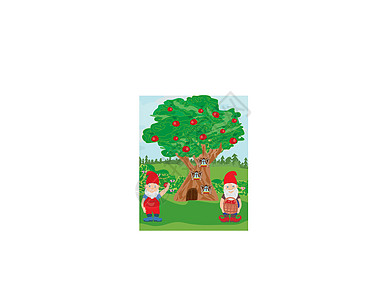 幻想树屋和两个有趣的小矮人图片
