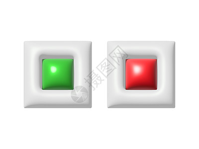 设置按下按钮红色和绿色是否 左照明 3D 渲染 隔离 白色背景图片