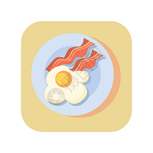 抽象按钮图标摘要按键 在白色背景上用培根煎蛋炒蛋 - 矢量图片