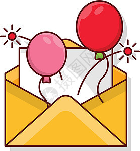 生日邀请卡片信封惊喜乙肝问候派对庆典标识气球插图背景图片