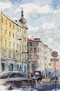 圣彼得堡街头插图 水彩图片