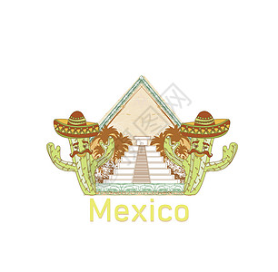墨西哥 墨西哥Mayan金字塔和桑布雷罗的有趣的仙人掌图片
