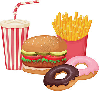 大型快餐包 由汉堡 薯条 甜甜圈和碳酸饮料组成 矢量说明 (注)图片