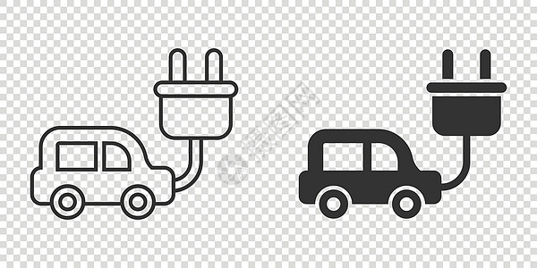 平面样式的电动汽车图标 孤立在白色背景上的电自动矢量图解 生态运输经营理念回收力量杂交种环境插头气候活力燃料全球技术图片