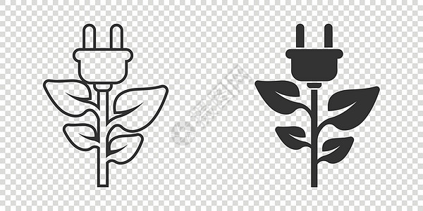 平面风格的生态电源图标 白色孤立背景上的绿色能源矢量图示 自然电缆业务概念创新太阳环境商业植物技术活力插图地球互联网图片