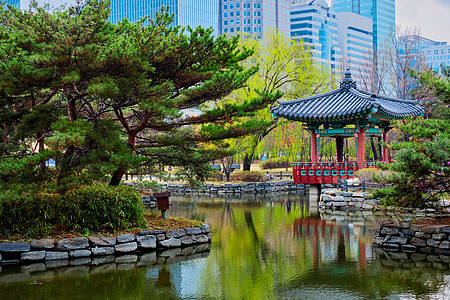 韩国首尔Yeouido公园反射摩天大楼植物建筑公园全景凉亭大厦信箱建筑学图片