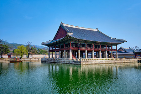 首尔京博庆庄宫皇家班格特厅首尔建筑旅行池塘日光反射旅游亭子宝塔花园大厅图片