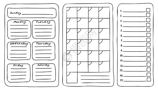 每日每周每月计划设计员模板 矢量目标空白页;月度图片