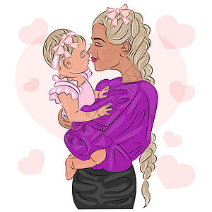 母亲和孩子 母亲怀里的小女儿 母性和爱的概念 妈妈矢量 母亲节贺卡图片