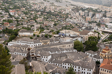 教科文组织街道的空中浏览图 列出了阿尔巴尼亚南部Gjirokaster老城Gjirokaster遗产景观建筑历史性文化脚凳建筑学图片