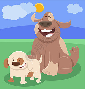 与可爱的小小狗狗的卡通狗动物角色犬类成人卡通片尾巴快乐家畜公园微笑太阳婴儿图片